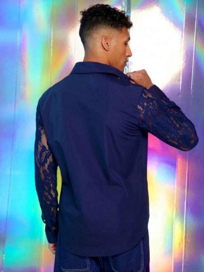 Uptown Funky Aknotic Party Men's Sheer Striped Woven Regular Fit Button Down Collared Casual Shirt